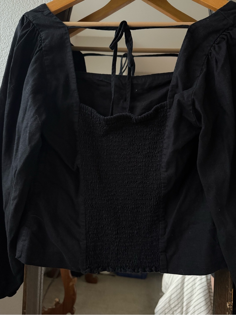 Gap Black Square Neck Puff Sleeve Top - Picture 4 of 4